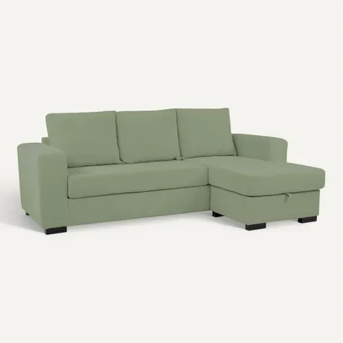 Canapé d'angle méridienne réversible GEORGY tissu vert vue 3/4