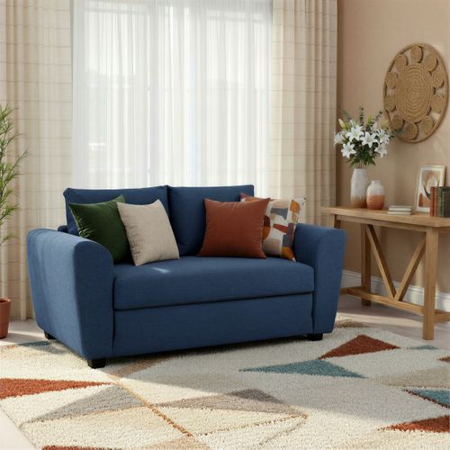 Canapé convertible 2 places TWILL II tissu bleu foncé vue d'ambiance 1