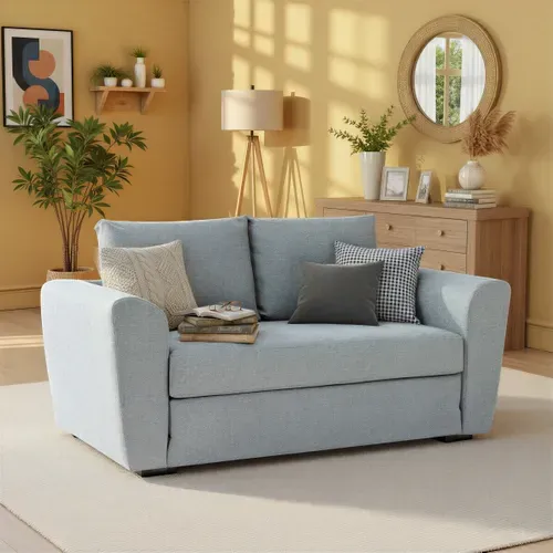 Canapé convertible 2 places TWILL II tissu gris clair vue d'ambiance 1