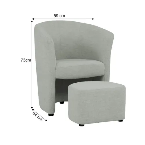 Fauteuil cabriolet et pouf CLAYTON II tissu guilty cement