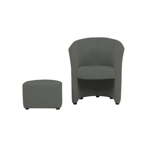 Fauteuil cabriolet et pouf CLAYTON II tissu guilty anthracite vue accessoires