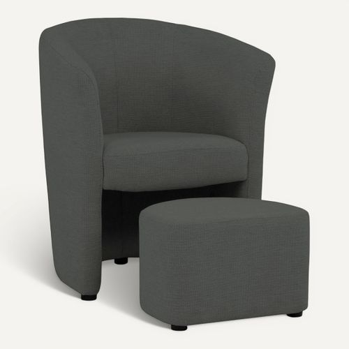 Fauteuil cabriolet et pouf CLAYTON II tissu guilty anthracite vue 3/4