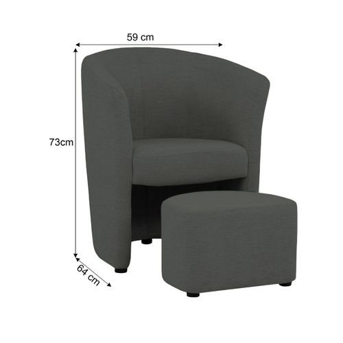 Fauteuil cabriolet et pouf CLAYTON II tissu guilty anthracite