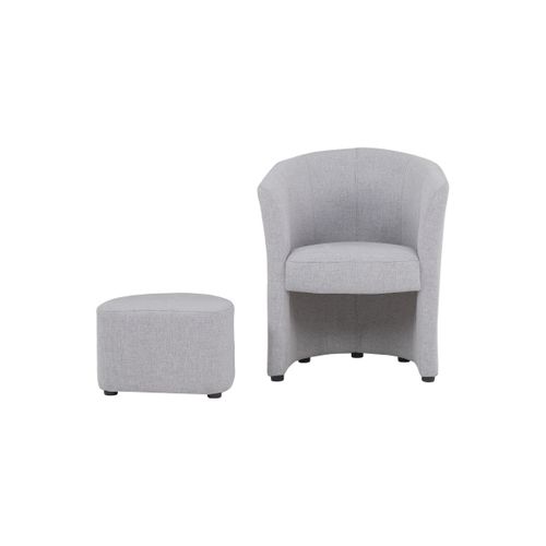 Fauteuil cabriolet et pouf CLAYTON II tissu neve gris clair vue accessoires