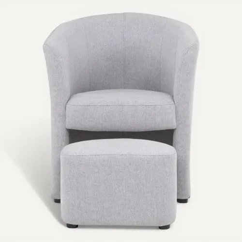 Fauteuil cabriolet et pouf CLAYTON II tissu neve gris clair vue de face