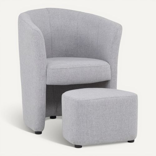 Fauteuil cabriolet et pouf CLAYTON II tissu neve gris clair vue 3/4