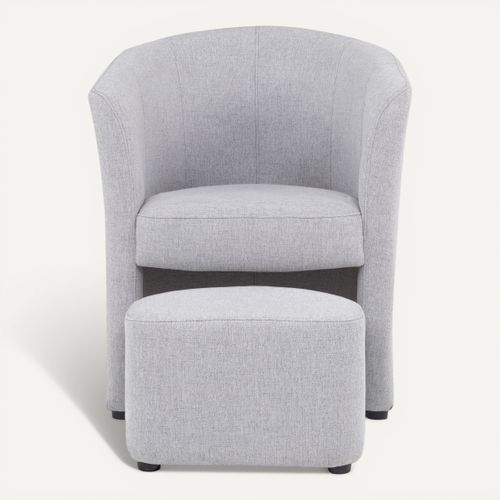 Fauteuil cabriolet et pouf CLAYTON II tissu neve gris clair