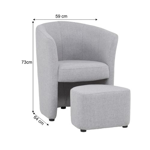 Fauteuil cabriolet et pouf CLAYTON II tissu neve gris clair