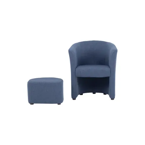Fauteuil cabriolet et pouf CLAYTON II tissu neve bleu foncé vue accessoires
