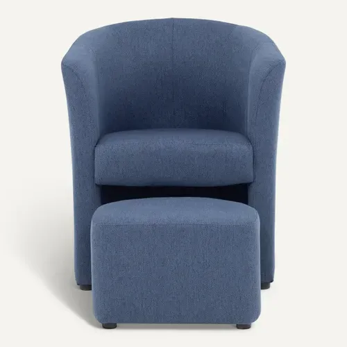 Fauteuil cabriolet et pouf CLAYTON II tissu neve bleu foncé vue de face