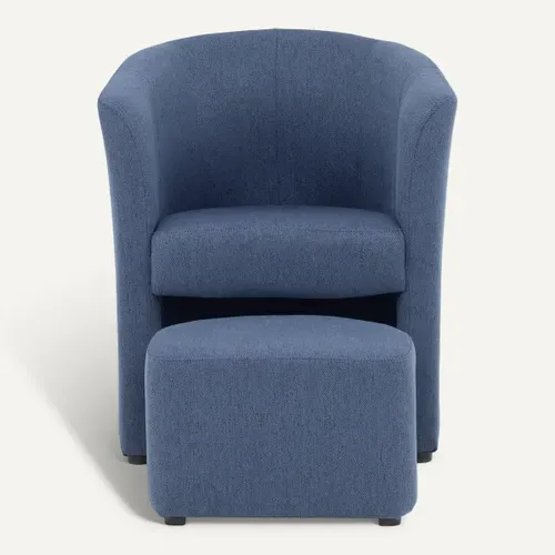 Fauteuil cabriolet et pouf CLAYTON II tissu neve bleu foncé