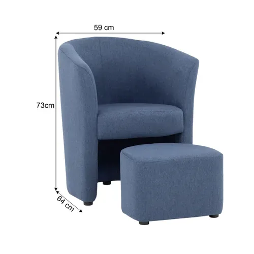 Fauteuil cabriolet et pouf CLAYTON II tissu neve bleu foncé