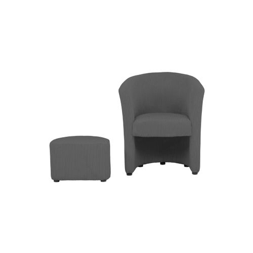 Fauteuil cabriolet et pouf CLAYTON II tissu lincoln gris foncé vue accessoires