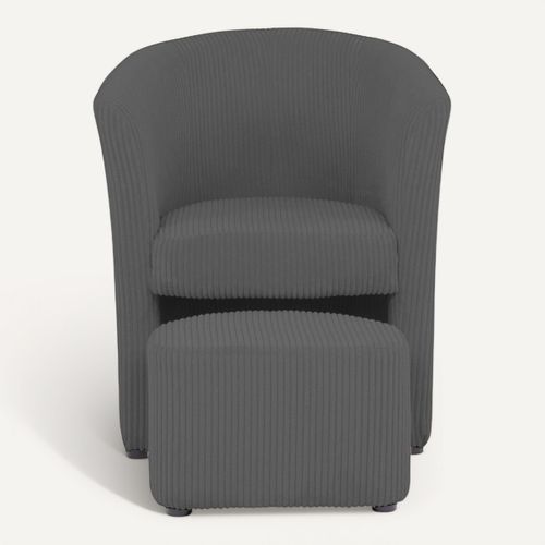 Fauteuil cabriolet et pouf CLAYTON II tissu lincoln gris foncé vue de face
