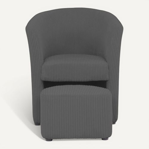 Fauteuil cabriolet et pouf CLAYTON II tissu lincoln gris foncé