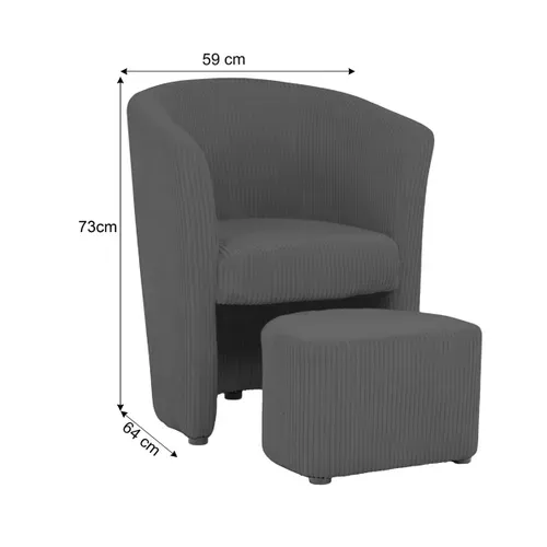 Fauteuil cabriolet et pouf CLAYTON II tissu lincoln gris foncé
