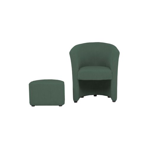 Fauteuil cabriolet et pouf CLAYTON II tissu lincoln vert vue accessoires