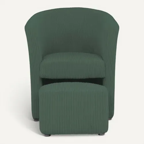 Fauteuil cabriolet et pouf CLAYTON II tissu lincoln vert vue de face