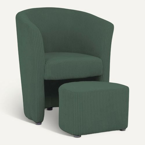 Fauteuil cabriolet et pouf CLAYTON II tissu lincoln vert vue 3/4