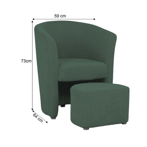 Fauteuil cabriolet et pouf CLAYTON II tissu lincoln vert