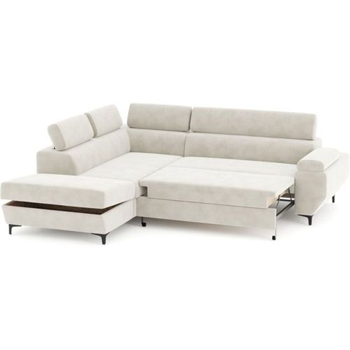 Canapé D’angle Convertible 3 Places Sable Avec Coffre Et Couchage