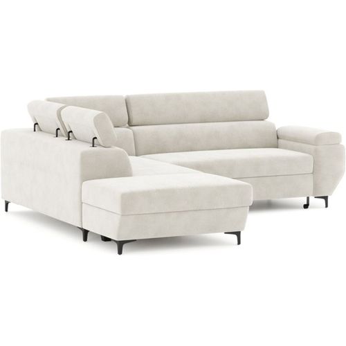 Canapé D’angle Convertible 3 Places Sable Avec Coffre Et Couchage