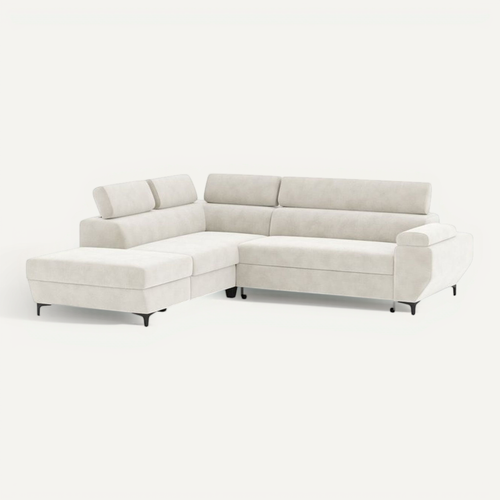 Canapé D’angle Convertible 3 Places Sable Avec Coffre Et Couchage