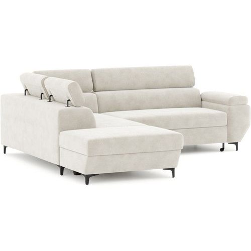 Canapé D’angle Convertible 3 Places Sable Avec Coffre Et Couchage