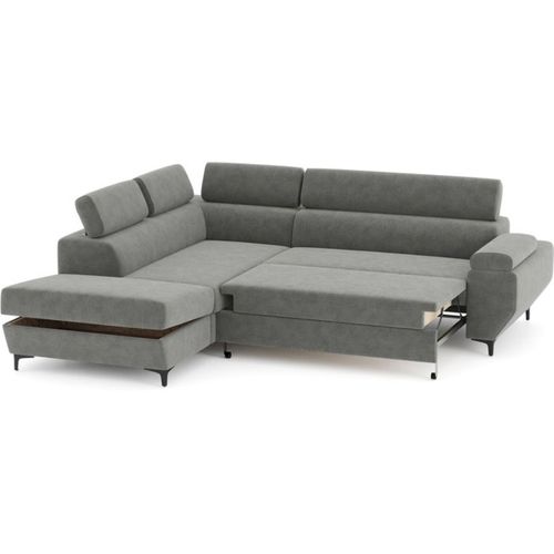 Canapé D’angle Convertible 3 Places Anthracite Avec Coffre Et Têtières