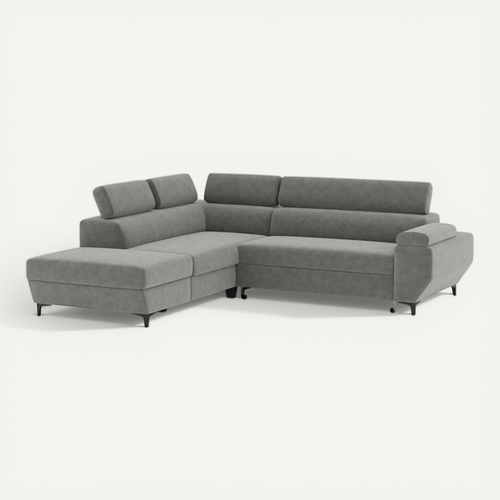Canapé D’angle Convertible 3 Places Anthracite Avec Coffre Et Têtières