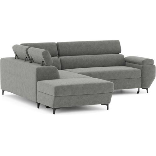 Canapé D’angle Convertible 3 Places Anthracite Avec Coffre Et Têtières