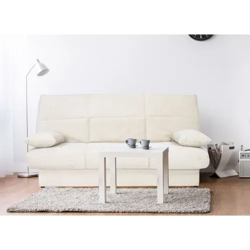 Canapé Clic-clac 3 Places Velours Côtelé Beige - Lit 125 X 190 Cm, Coffre