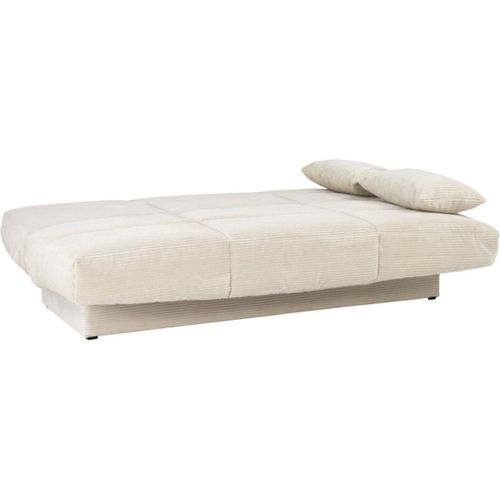 Canapé Clic-clac 3 Places Velours Côtelé Beige - Lit 125 X 190 Cm, Coffre