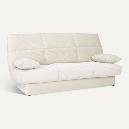 Canapé Clic-clac 3 Places Velours Côtelé Beige - Lit 125 X 190 Cm, Coffre