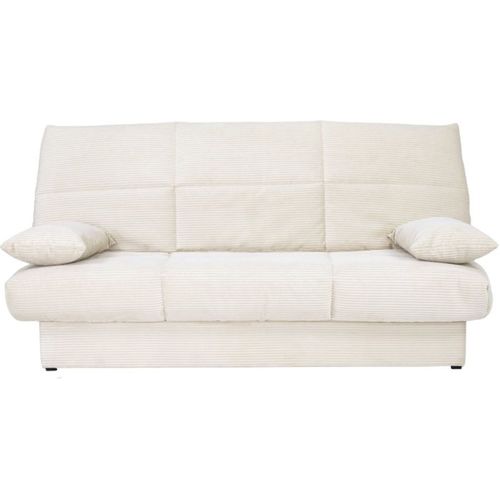 Canapé Clic-clac 3 Places Velours Côtelé Beige - Lit 125 X 190 Cm, Coffre