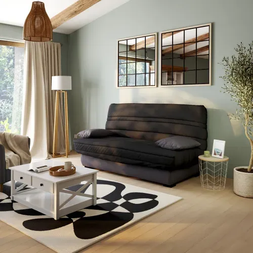 Banquette-lit clic-clac DALLAS tissu noir vue d'ambiance 1