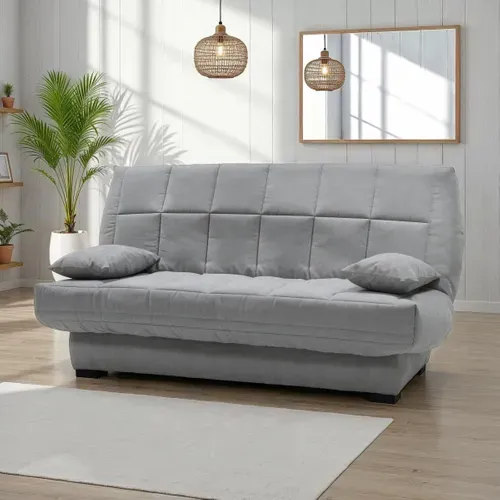 Banquette-lit clic-clac CARMEN tissu gris clair vue d'ambiance 1
