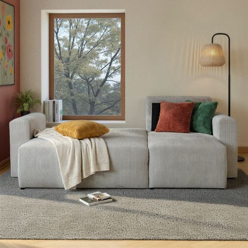 Canapé d'angle convertible MILO tissu grège vue d'ambiance 1