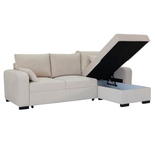 Canapé d'angle convertible méridienne réversible HARPER velours côtelé beige