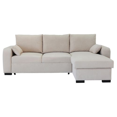 Canapé d'angle convertible méridienne réversible HARPER velours côtelé beige