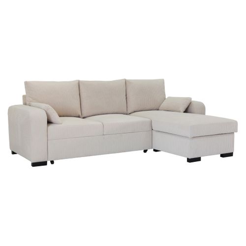 Canapé d'angle convertible méridienne réversible HARPER velours côtelé beige
