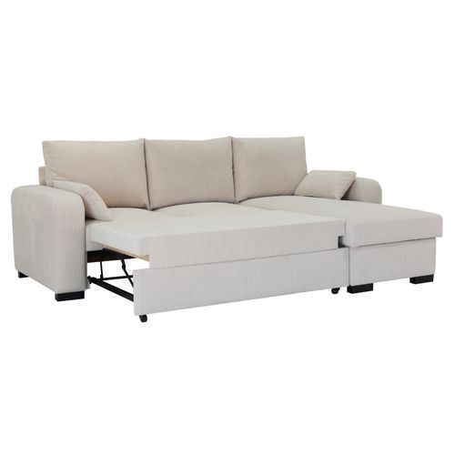 Canapé d'angle convertible méridienne réversible HARPER velours côtelé beige