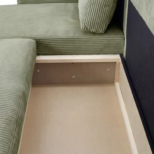 Canapé d'angle convertible MILO tissu poso sauge vue accessoires