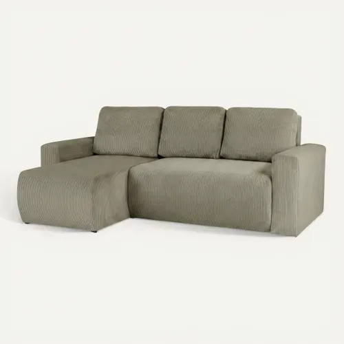 Canapé d'angle convertible MILO tissu poso sauge vue 3/4
