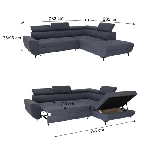 Canapé d'angle convertible droit WESLEY tissu loft anthracite
