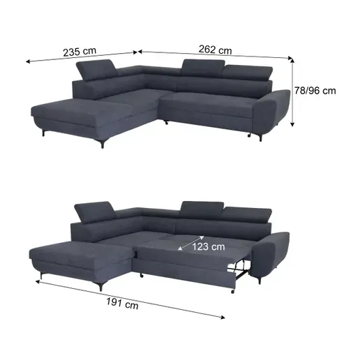 Canapé d'angle convertible gauche WESLEY tissu loft anthracite