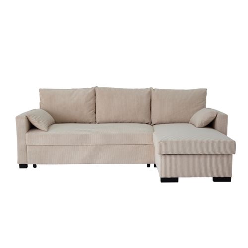 Canapé d'angle convertible méridienne réversible ARTHUR velours côtelé beige