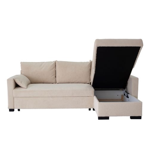 Canapé d'angle convertible méridienne réversible ARTHUR velours côtelé beige