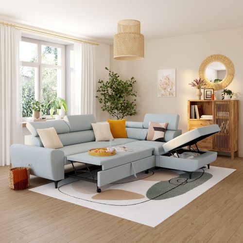 Canapé d'angle convertible droit SANTIAGO tissu gris