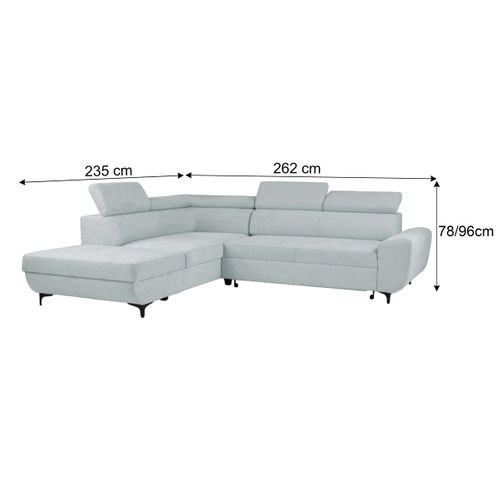 Canapé d'angle convertible gauche SANTIAGO tissu gris